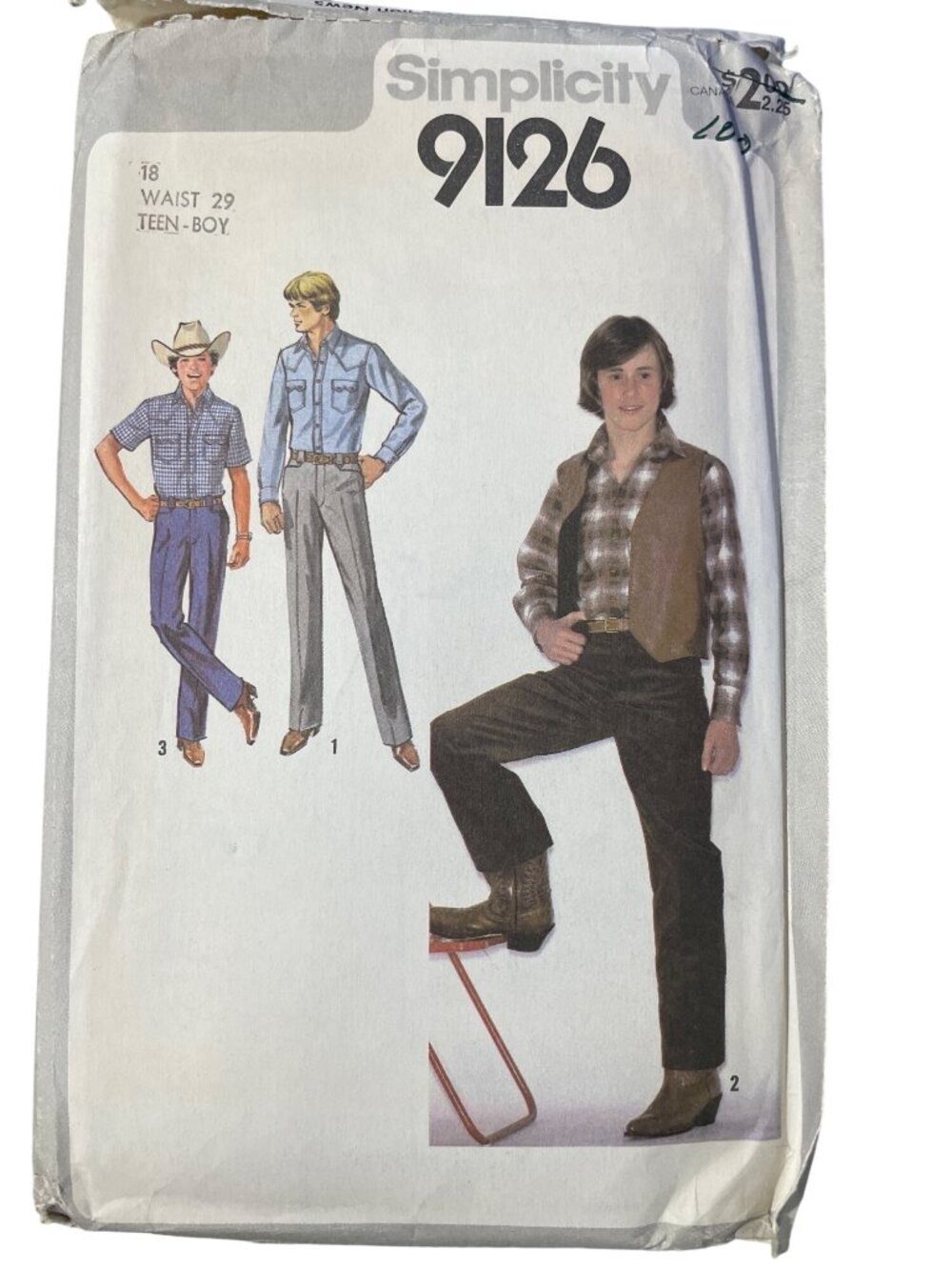 Vintage 70s Simplicity 9126 Sewing Pattern Size 18 Teen Boys Shirt Pant Vest CUT